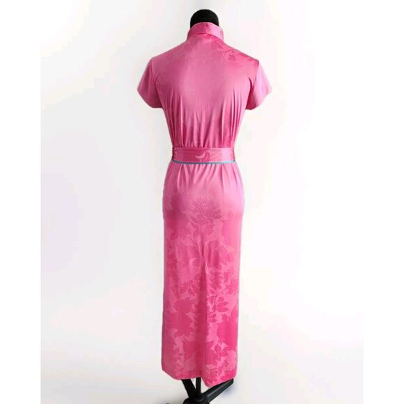 Vintage Vanity Fair Pink Nylon Mandarin Collar Maxi Dress Size 8 READ! - Picture 3 of 12